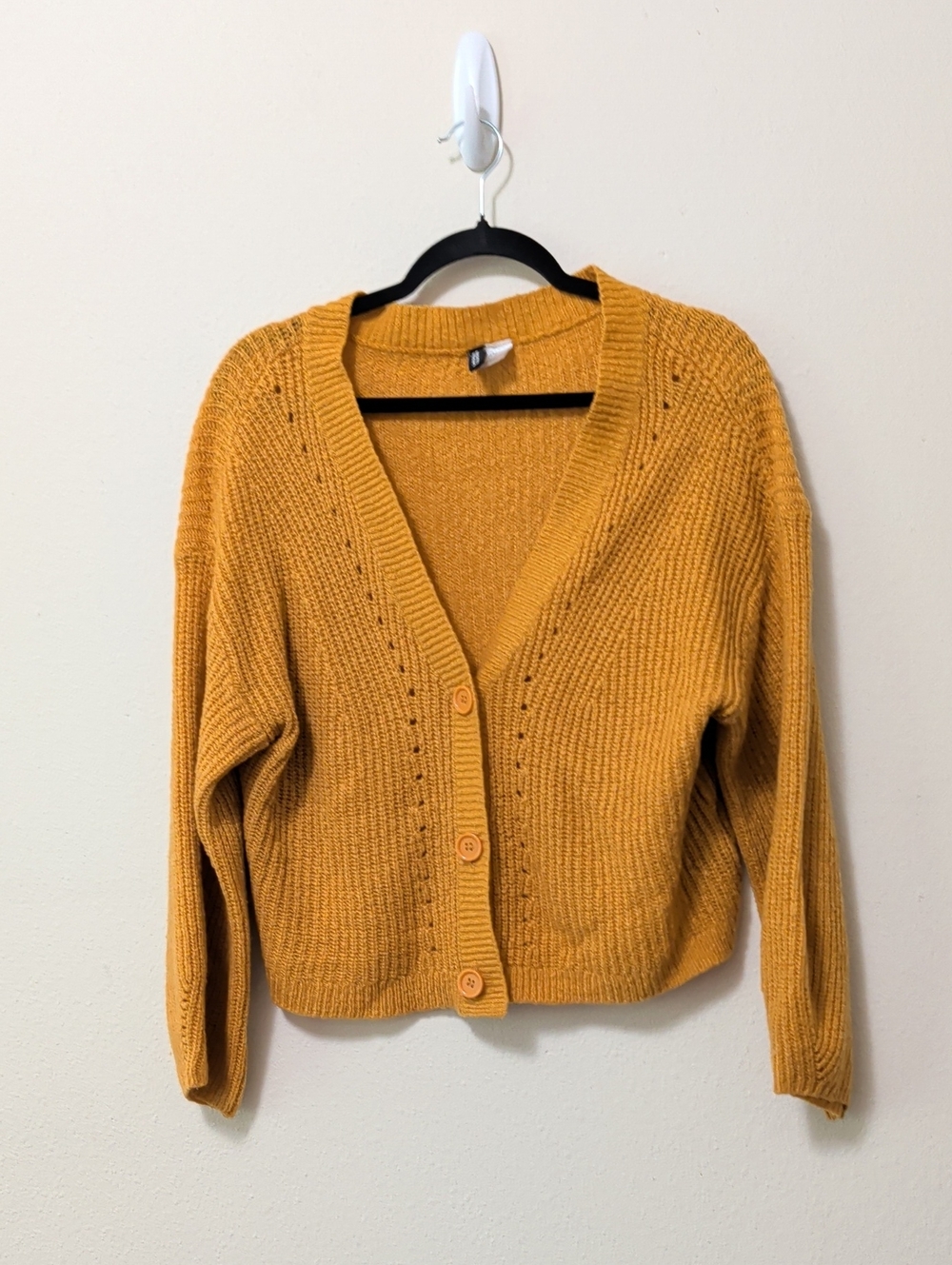 H&M Mustard Yellow Button-Front V-Neck Knit Cardigan